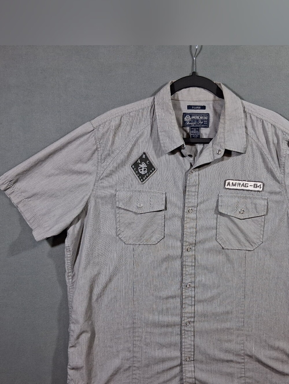Mens XL American Rag Cie Black/White Striped Snap-Front Shirt Punk Grunge Skater